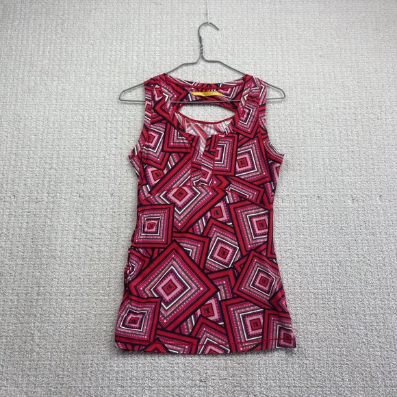 Lole Tank Top Tennis Knit V neck Shirt Women’s Small Psychedelic Boho Red AOP - Picture 1 of 14
